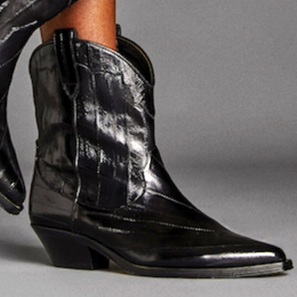 Tamara Mellon, Rodeo Boots (Eel), Size 7.5 (37.5), Black